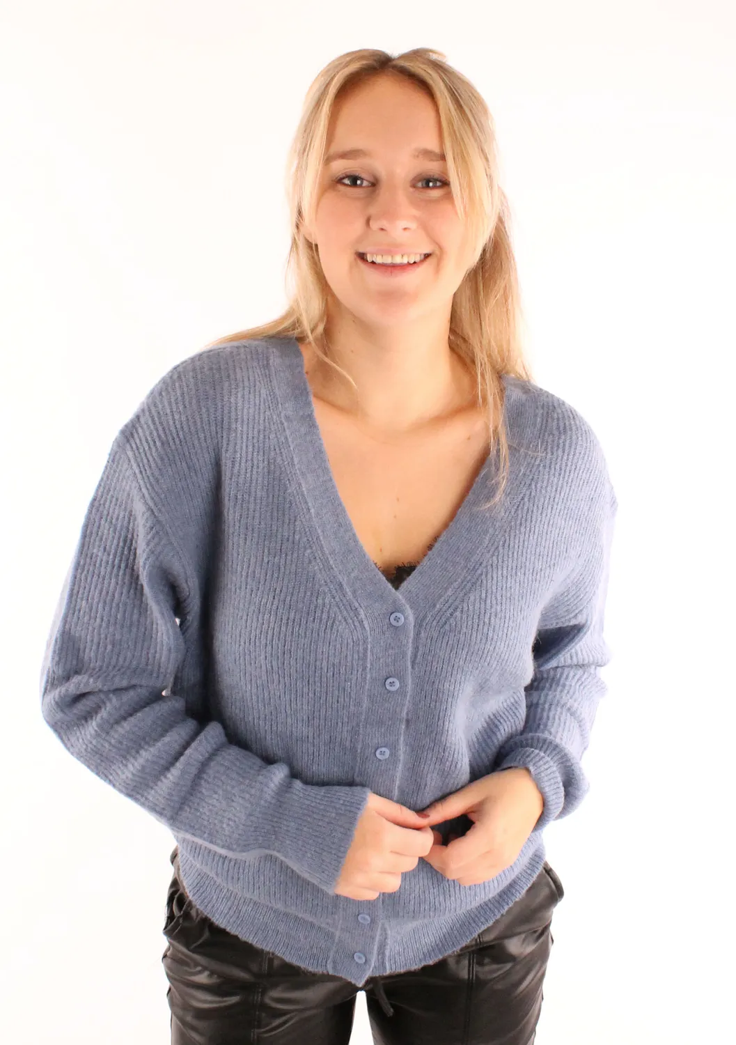 LOVEDRUNKY Knit vest blauw V-hals knopen
