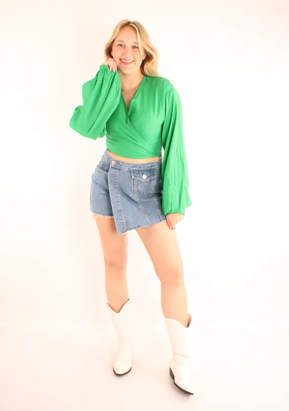 LOVEDRUNKY Summer wikkeltop groen oversized mouw