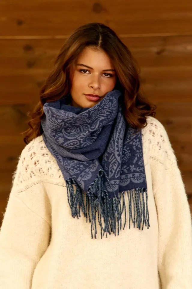La Petite Etoile Ayla sjaal met franjes blauw