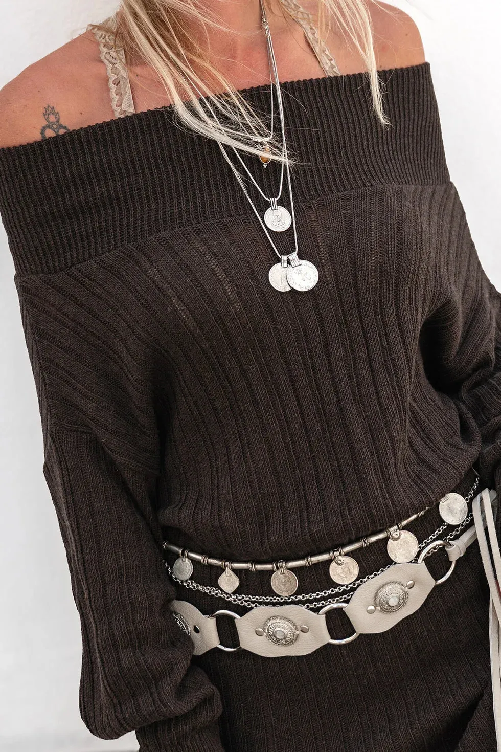 Amiek Salome Short Belt ketting beige verzilverd