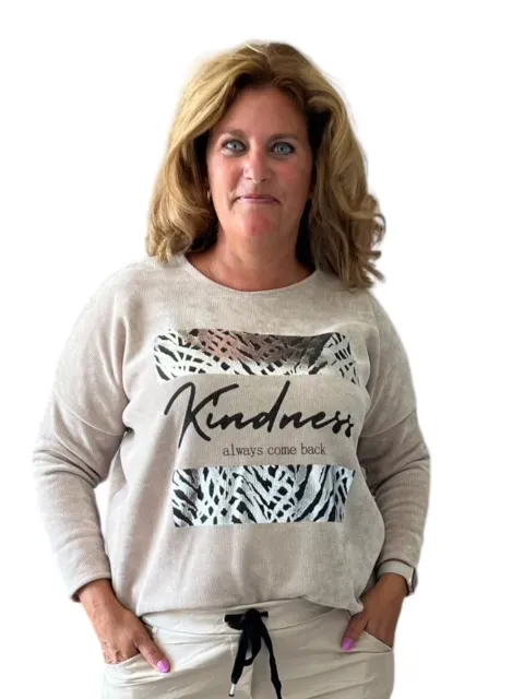 Fashion Trends Ribbel Print Top beige linnen