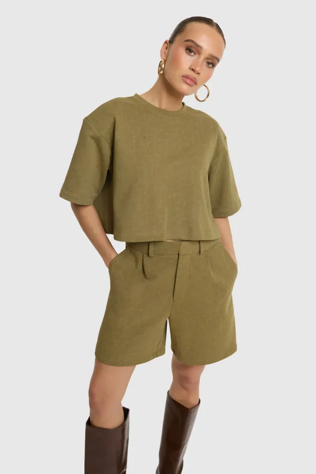 Amiek Puma short army groen katoenmix