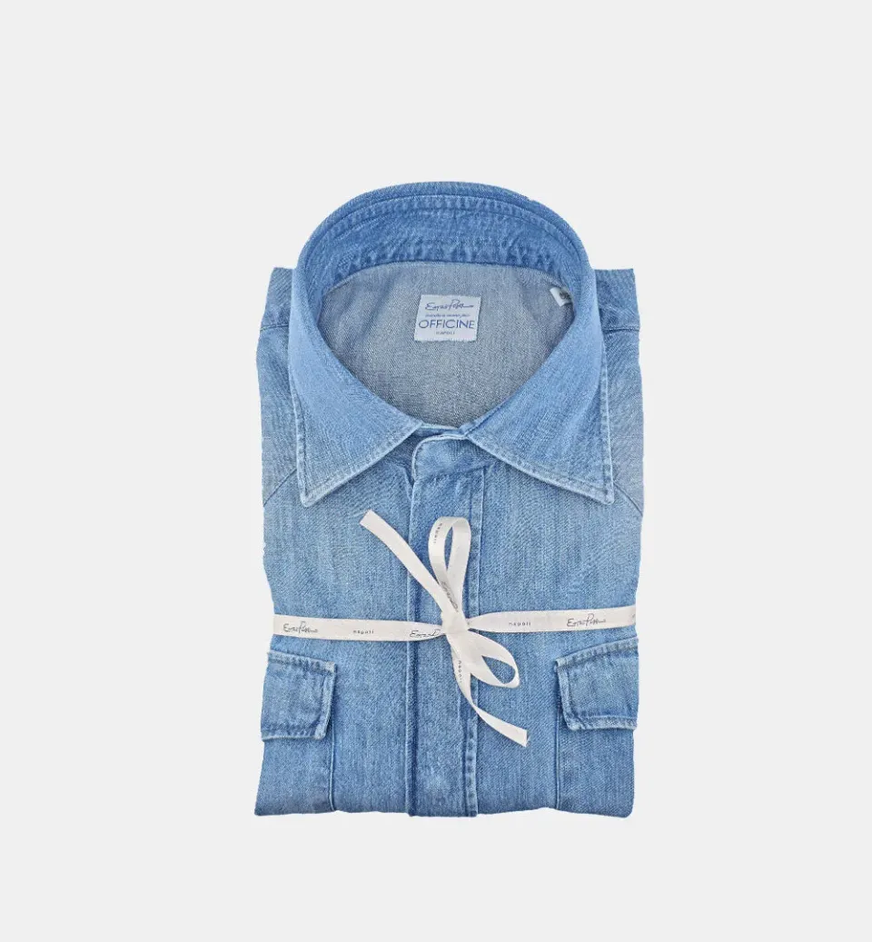 Officine Napoli Pisano 4076 overhemd medium denim katoen