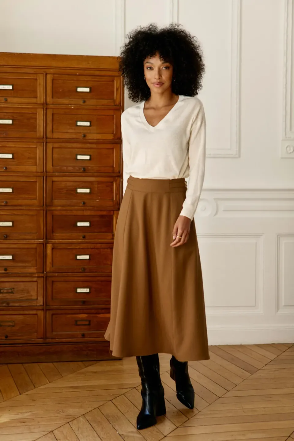 La Petite Etoile Juliette rok camel midi wijd