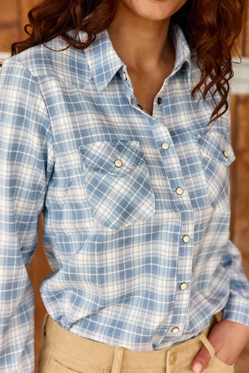 La Petite Etoile Clau blouse blauw ruit western