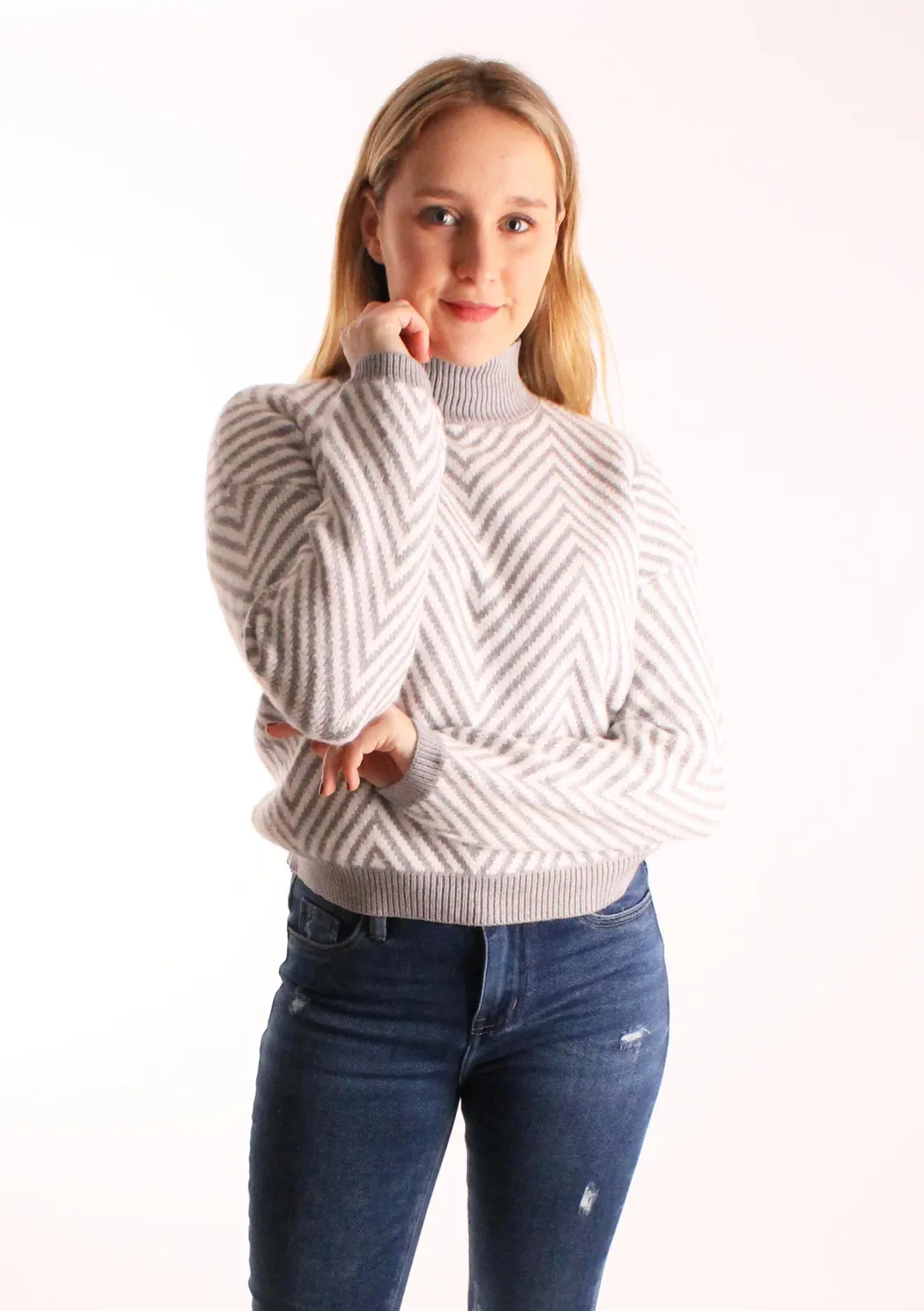 LOVEDRUNKY Zig Zag sweater grijs wit zachte knit