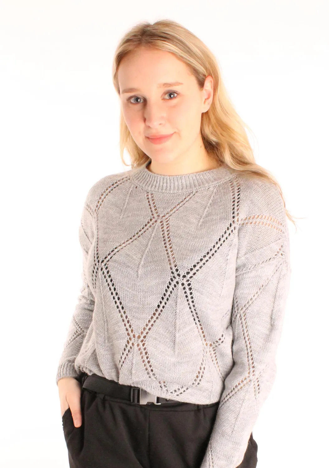 LOVEDRUNKY Open Knit sweater grijs ruit one size