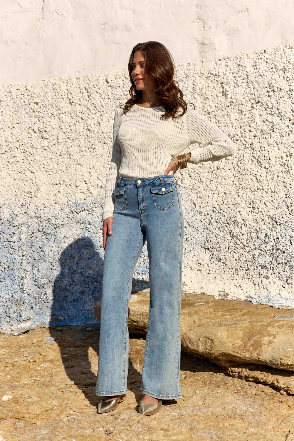La Petite Etoile Peyton flared jeans stone hoge taille