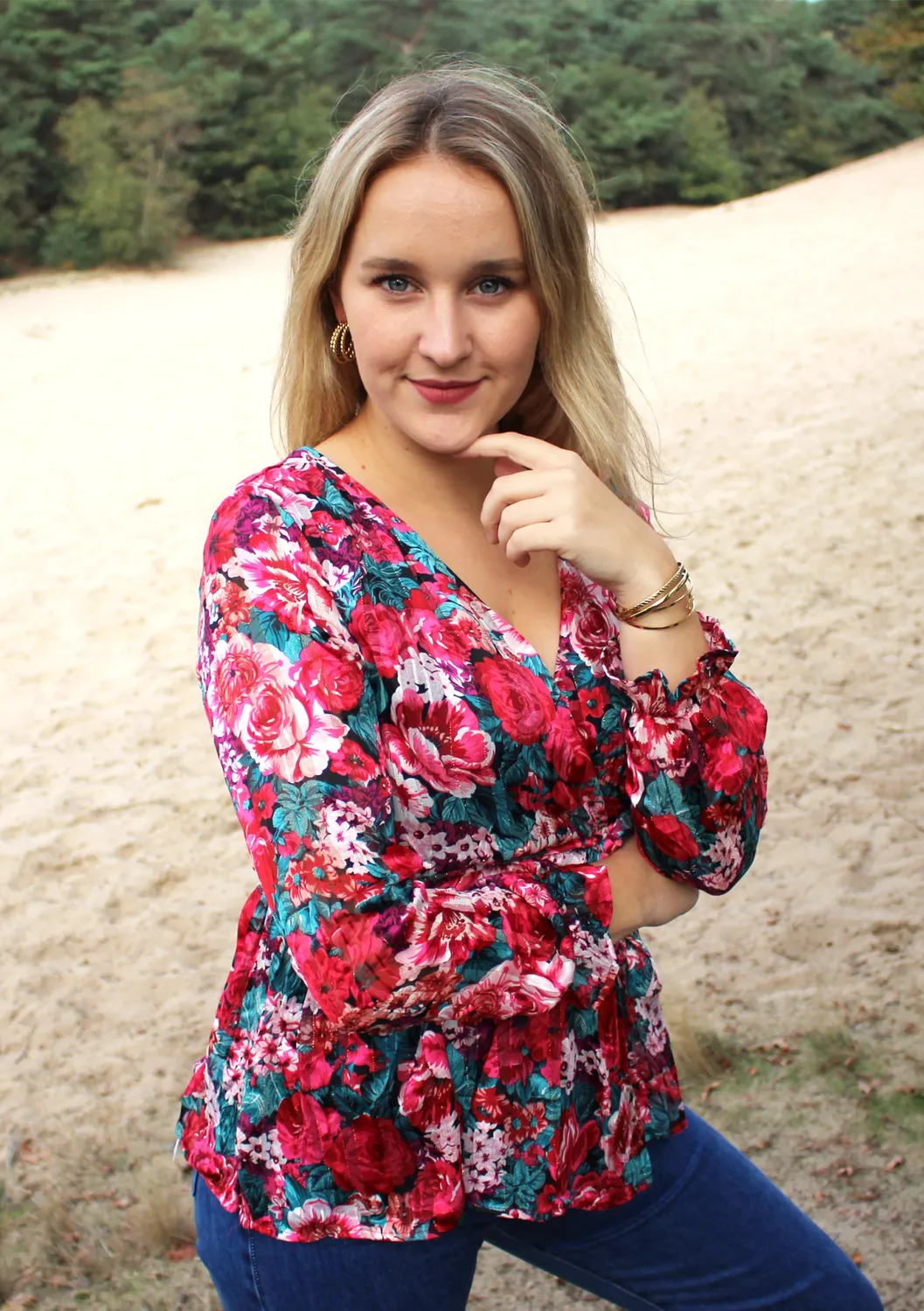 LOVEDRUNKY Floral Blouse Roze met Elastiek
