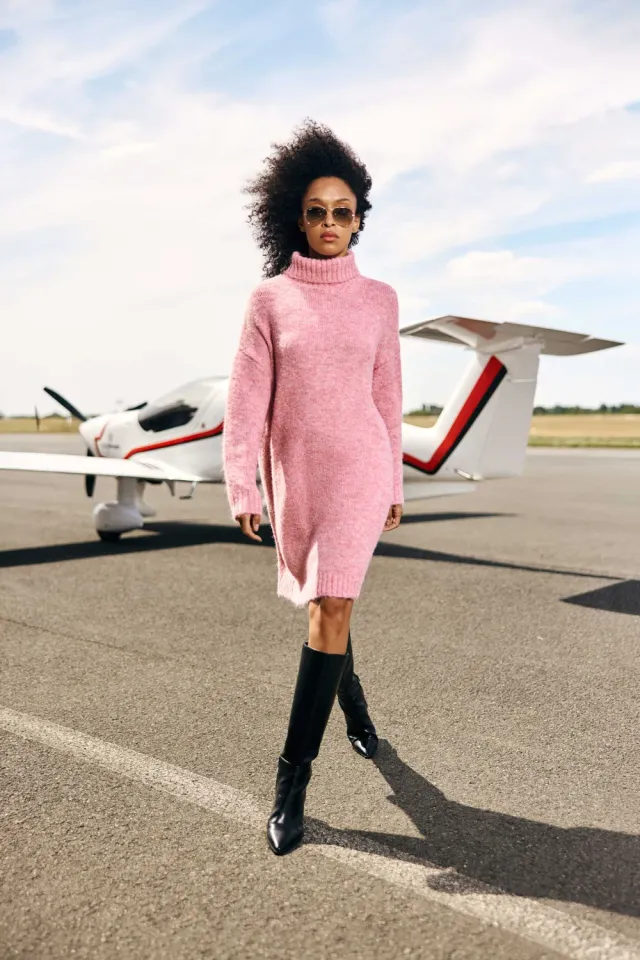 La Petite Etoile Mathea gebreide jurk roze knielengte