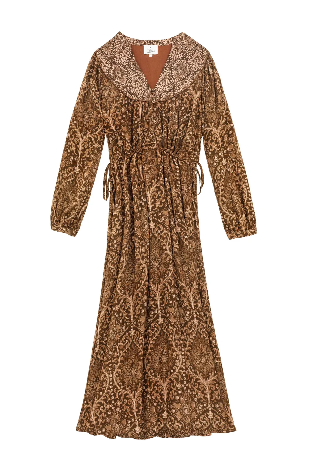 La Petite Etoile Reguy lange jurk boho bruin met ceintuur