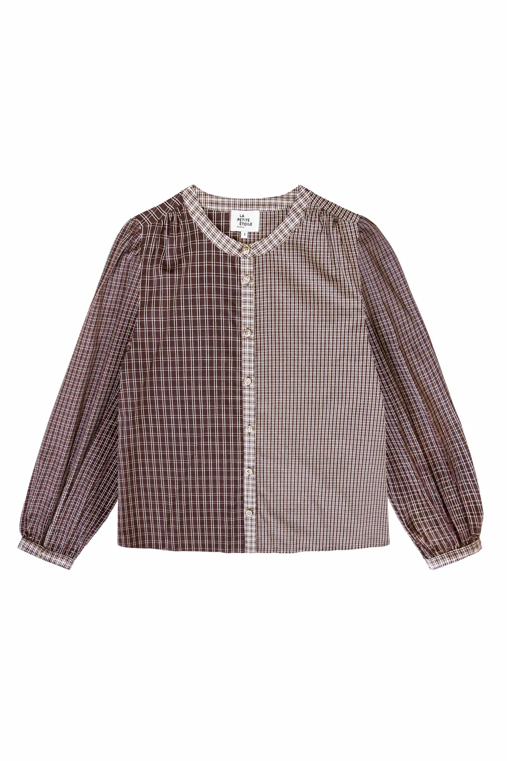La Petite Etoile Bexia blouse ruitjes bruin patchwork