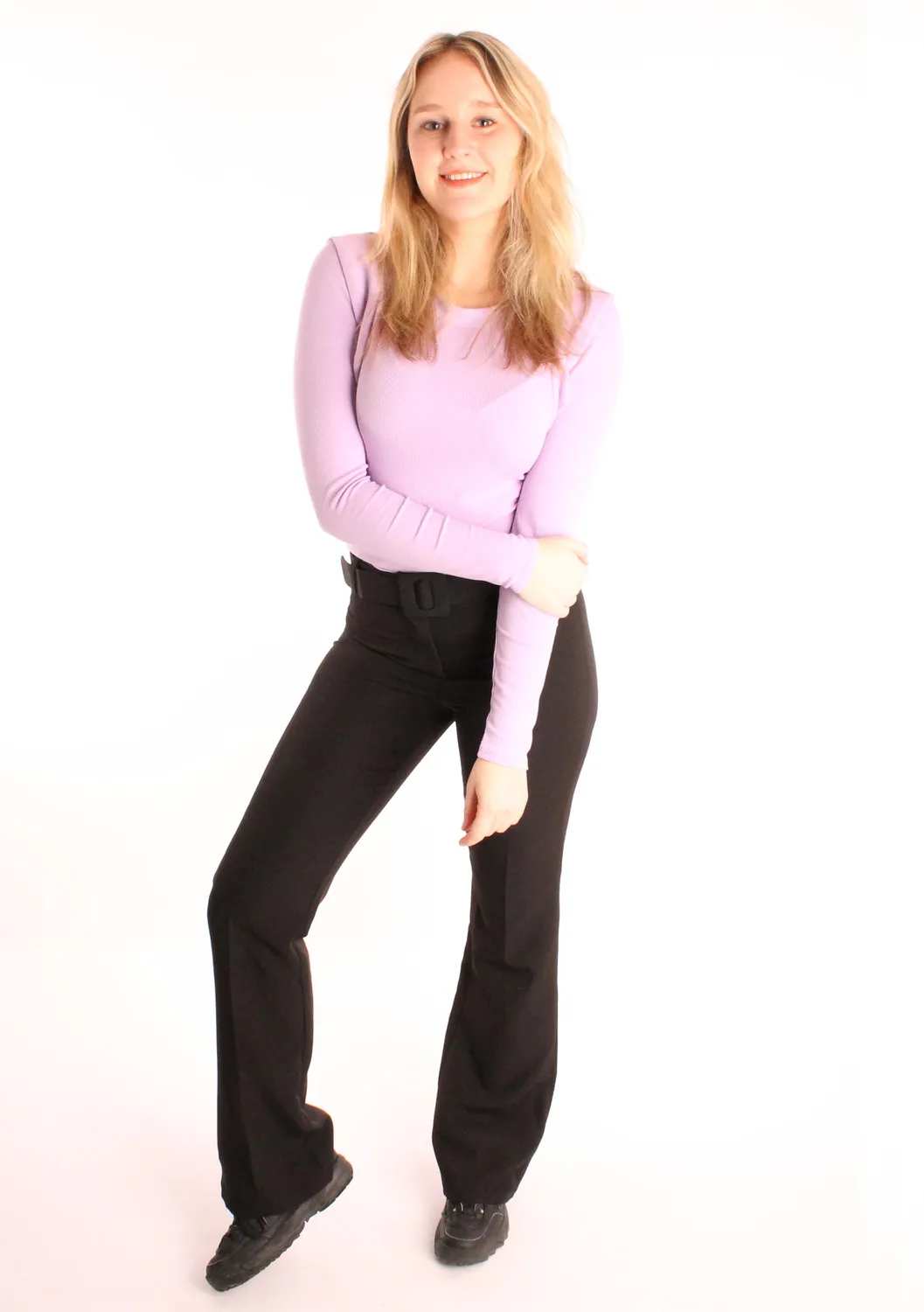 LOVEDRUNKY Ruffle Shoulder top lila one size rib stretch