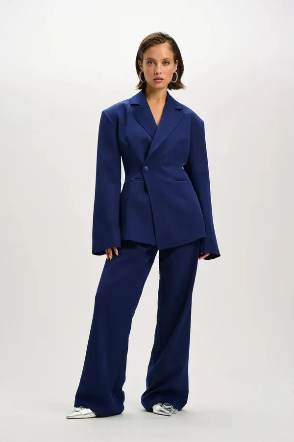 Amiek Refined Kalea wijde broek navy kostuumstof