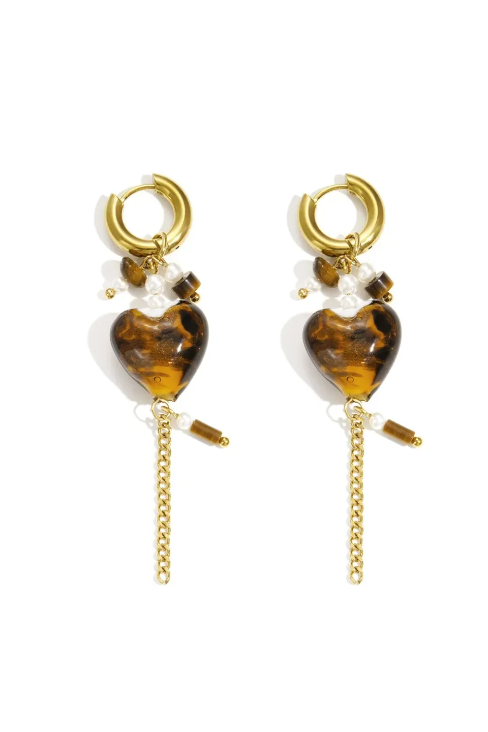 Amiek Bruin Hart oorbellen goud stainless steel
