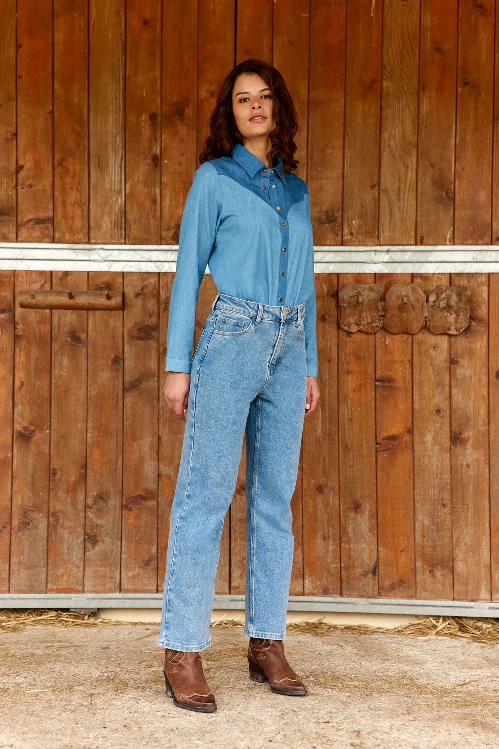 La Petite Etoile Clovyo spijkerblouse stone blauw