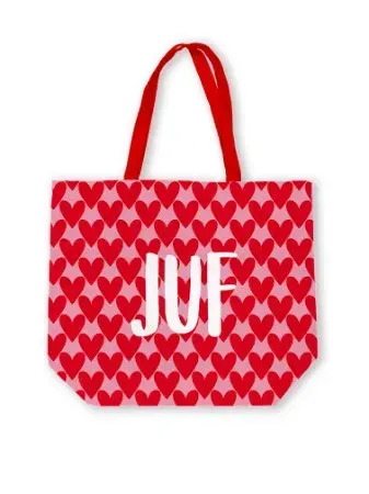 KP Juf canvas tas hartjes XL