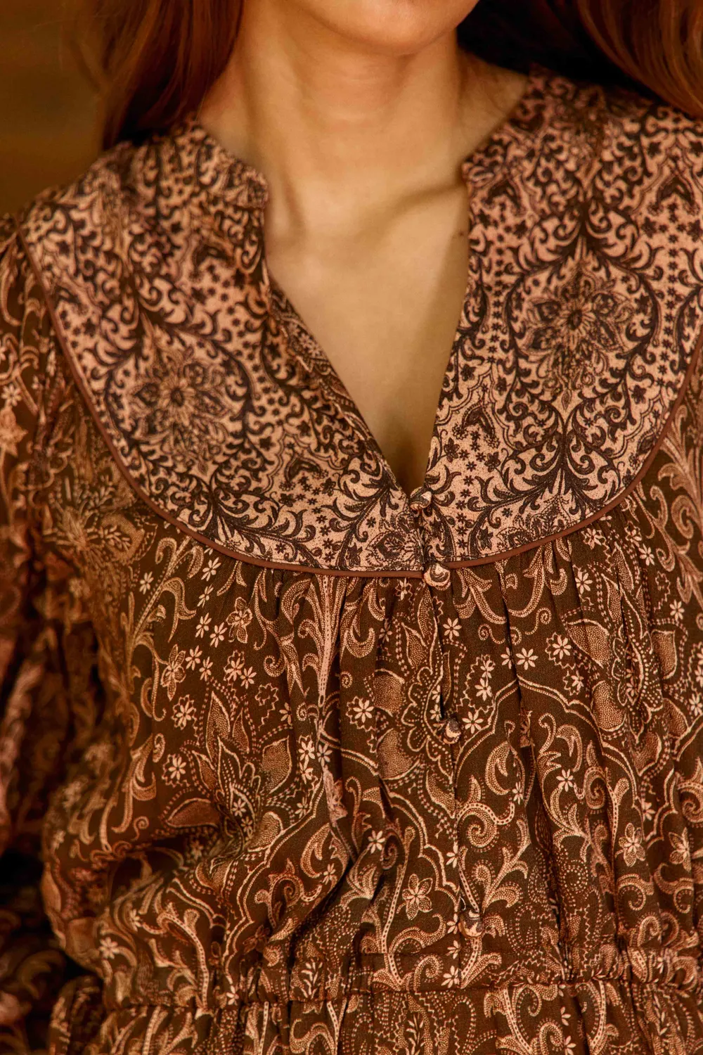 La Petite Etoile Reguy lange jurk boho bruin met ceintuur