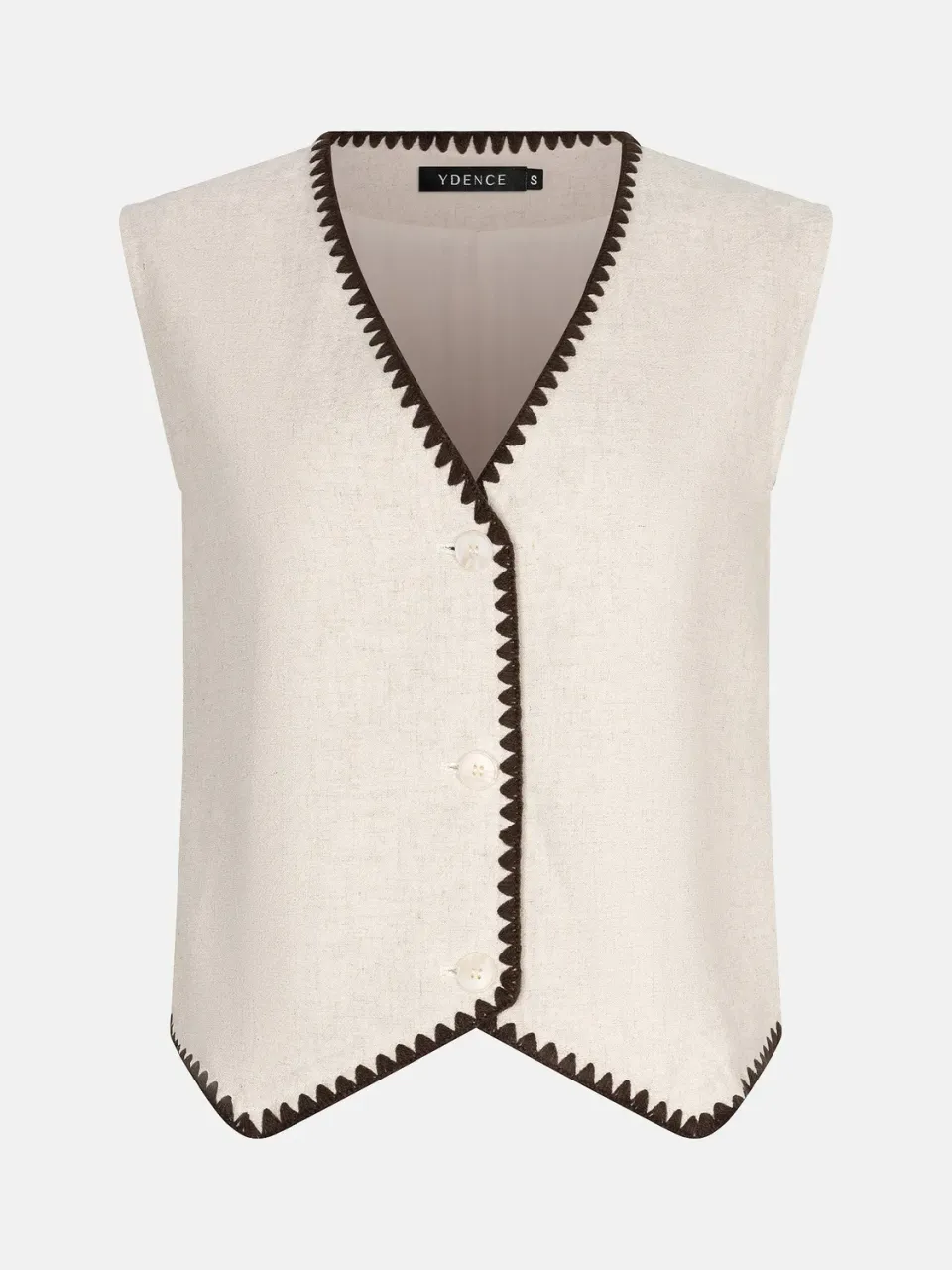 Amiek Billie gilet ecru katoen-linnen V-hals