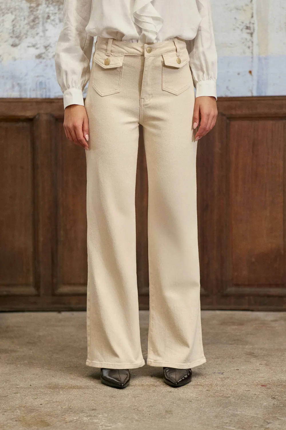 La Petite Etoile Peyton flare jeans beige hoge taille