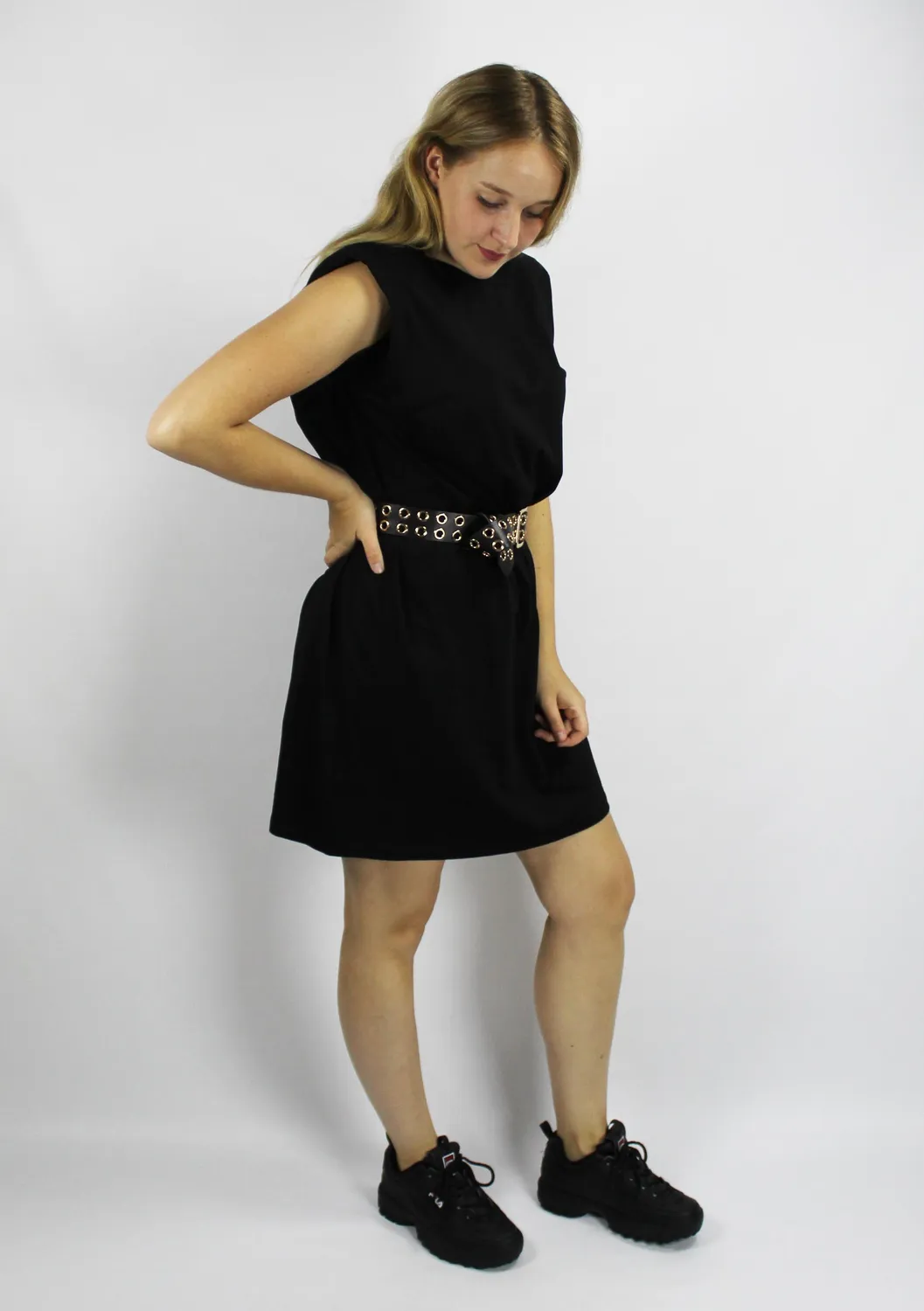 LOVEDRUNKY Padded Shoulder Jurk Zwart Recht