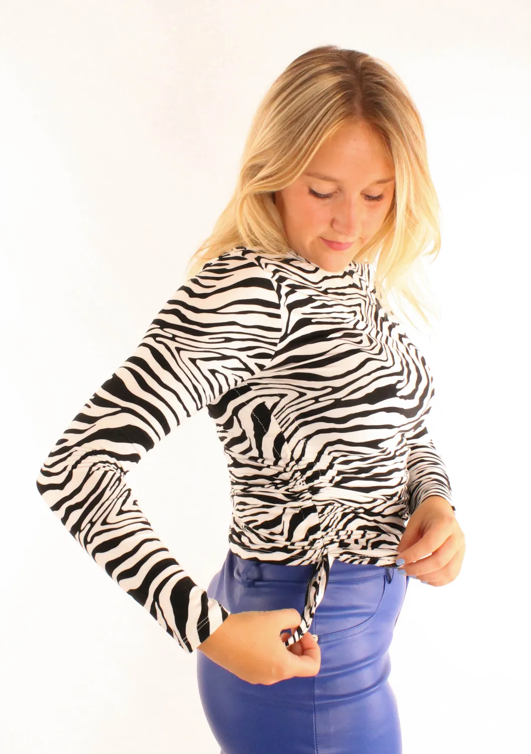 LOVEDRUNKY Zebra top zwart wit lange mouw stretch