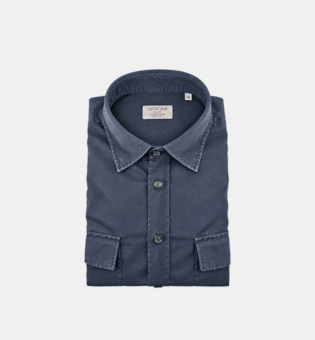 Officine Napoli Oder 1379 Over overhemd blauw katoen