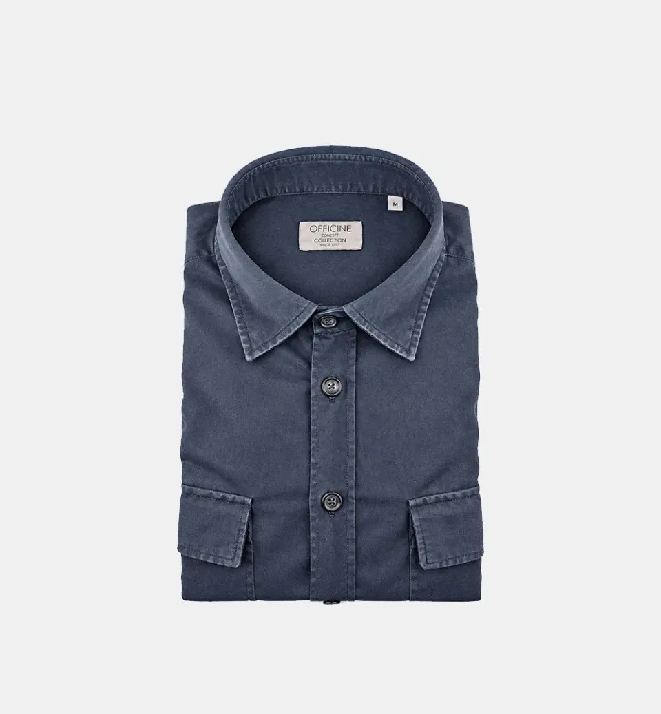 Officine Napoli Oder 1379 Over overhemd blauw katoen