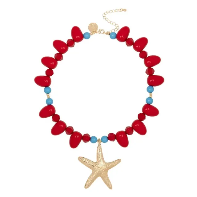 Amiek Berry ketting koraalrood met zeesterhanger