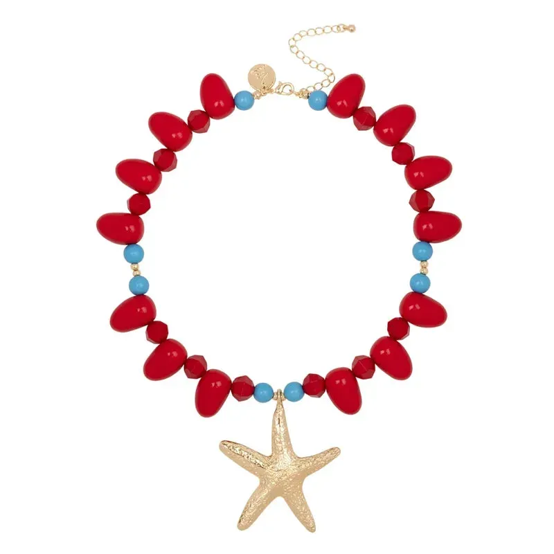 Amiek Berry ketting koraalrood met zeesterhanger