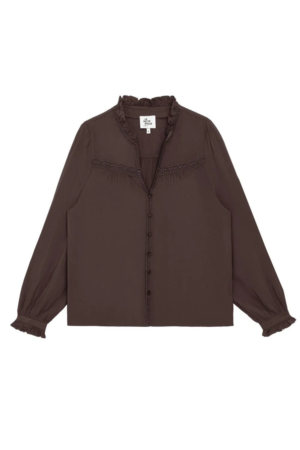 La Petite Etoile Bowen blouse bruin borduursel volant
