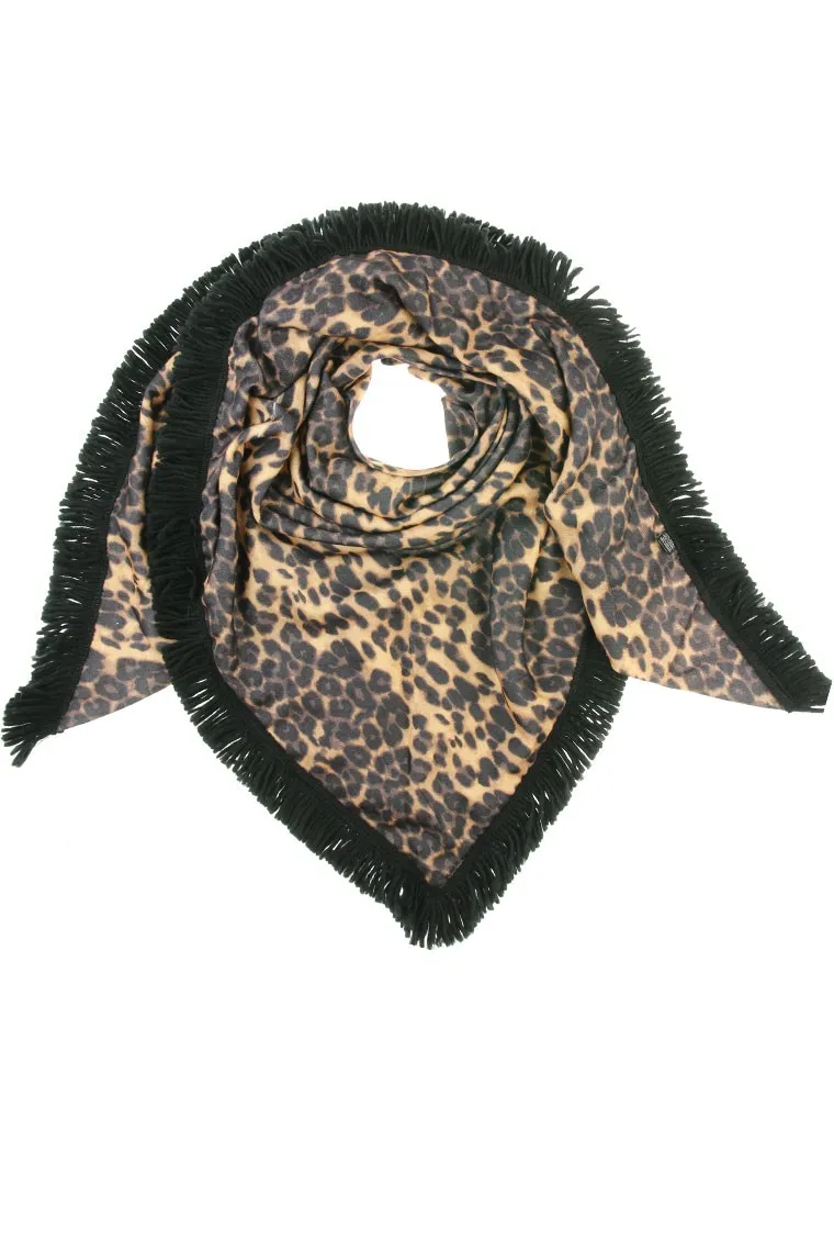 Amiek Panter omslagdoek camel-zwart velours