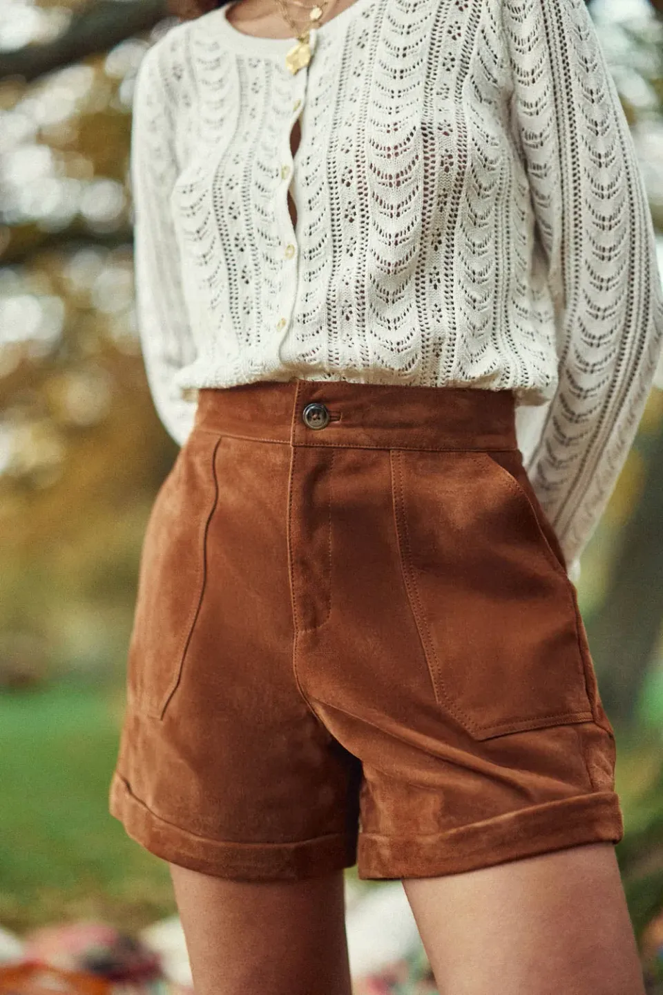 La Petite Etoile Sidra leren short sand echt leer