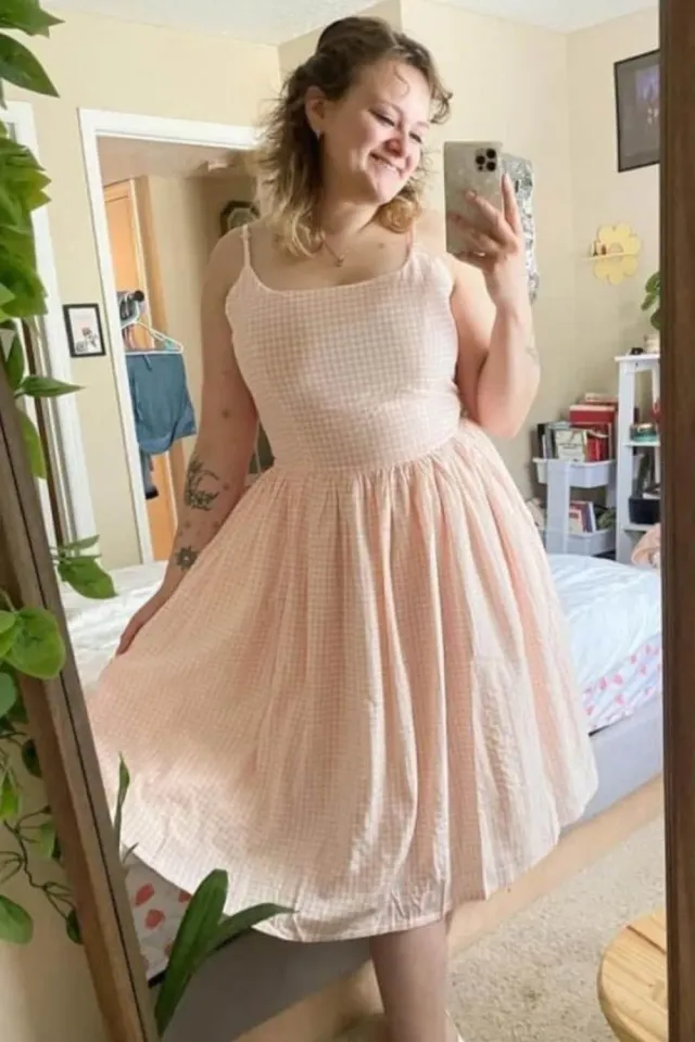 Tatyana Sandra Fit and Flare jurk roze ruit