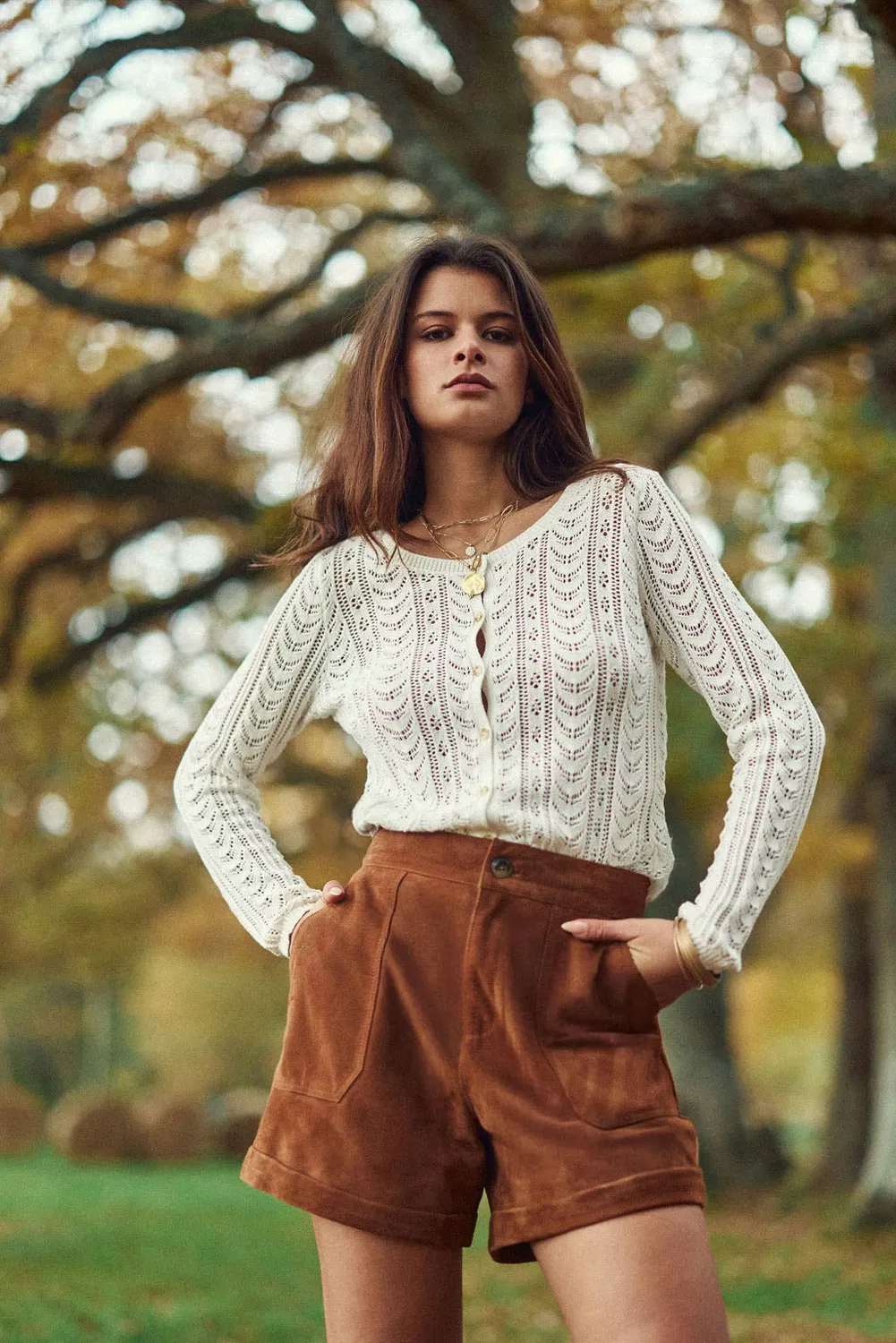 La Petite Etoile Sidra leren short sand echt leer