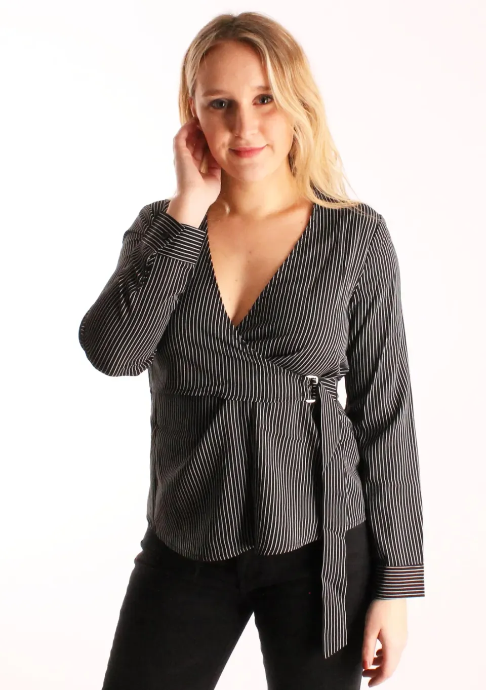 LOVEDRUNKY Wrap top zwart wit gestreept
