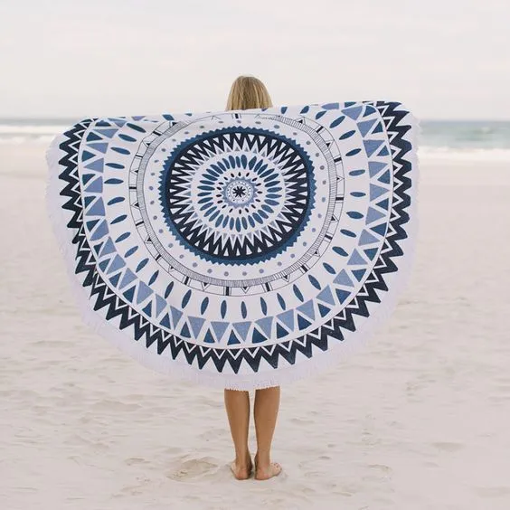 LOVEDRUNKY Ronde Handdoek strandlaken blue sun 150 cm