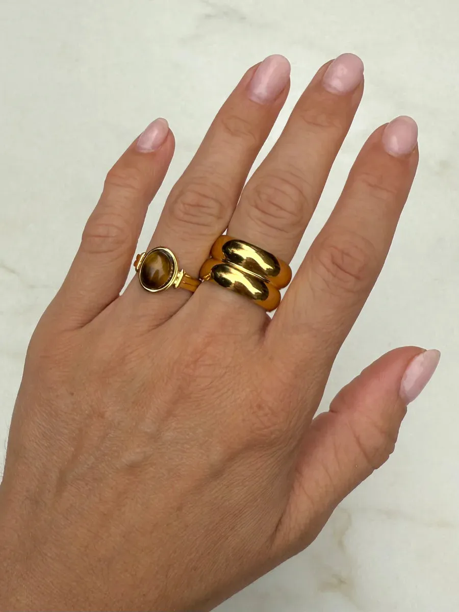Amiek Ring Brown Stone ring bruin tijgeroog verstelbaar