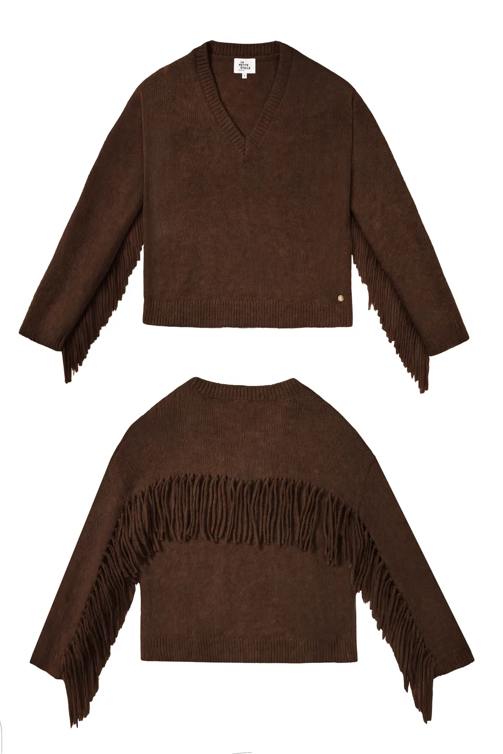 La Petite Etoile Moon trui bruin grove brei V-hals