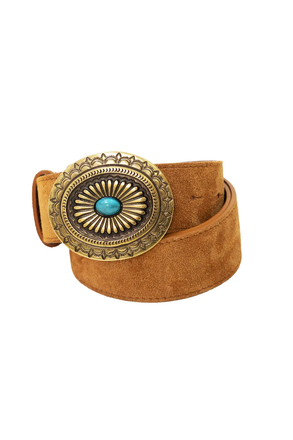 La Petite Etoile Albana riem camel suède 4 cm turquoise
