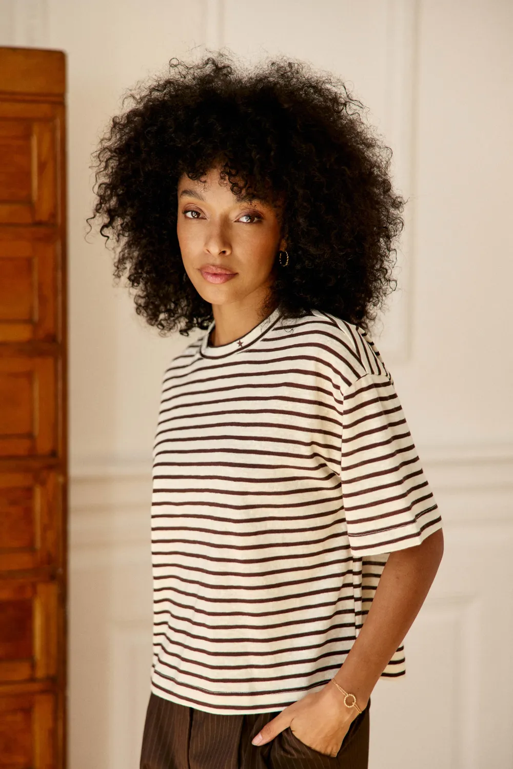 La Petite Etoile Tais T-shirt ecru marinière oversize
