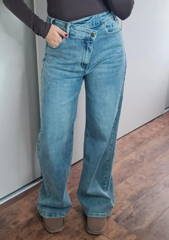 LOVEDRUNKY Wide Leg Button jeans blauw stretch
