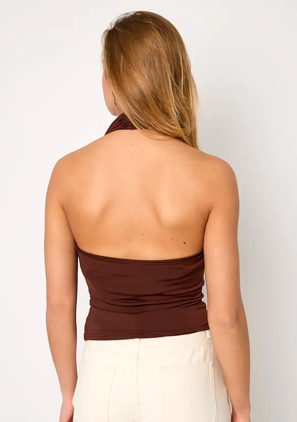 LOVEDRUNKY Waterval top bruin halter gouden ring