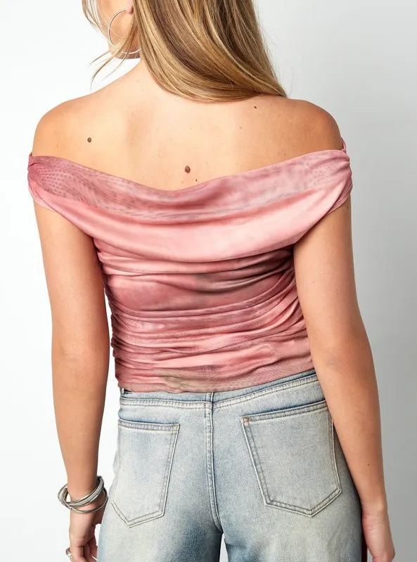 LOVEDRUNKY Off Shoulder mesh top roze gevoerd