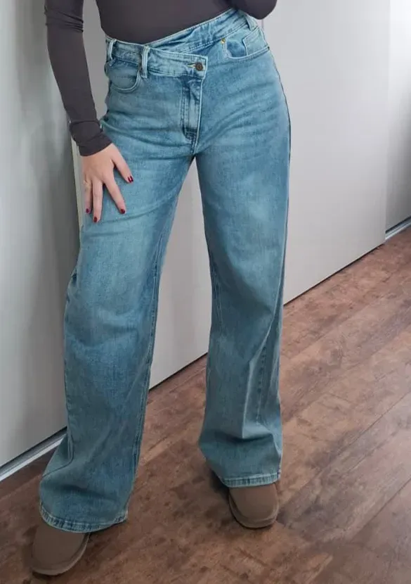 LOVEDRUNKY Wide Leg Button jeans blauw stretch