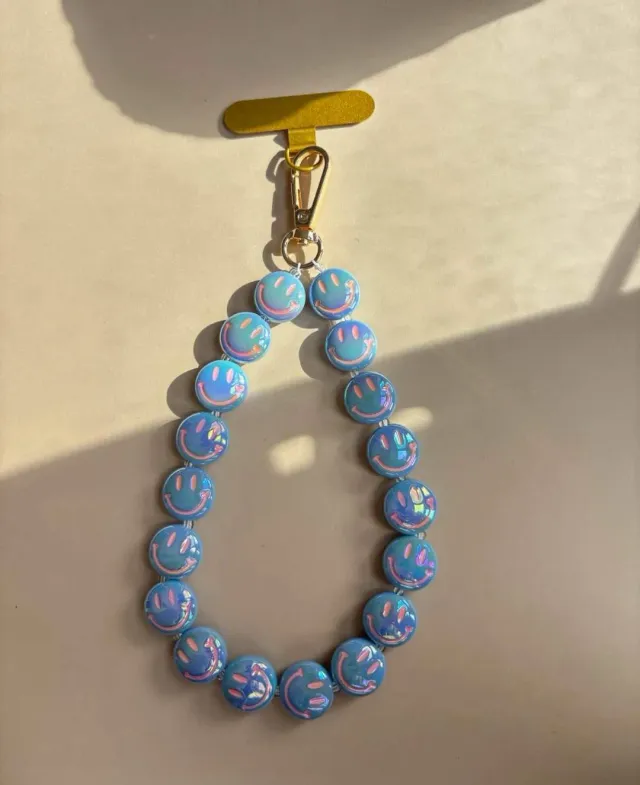 Amiek Telefoonkoord Smiley telefoonhanger blauw goud