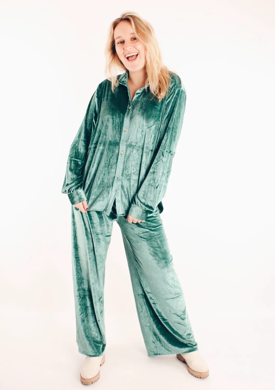 LOVEDRUNKY Velvet broek Groen zachte stof