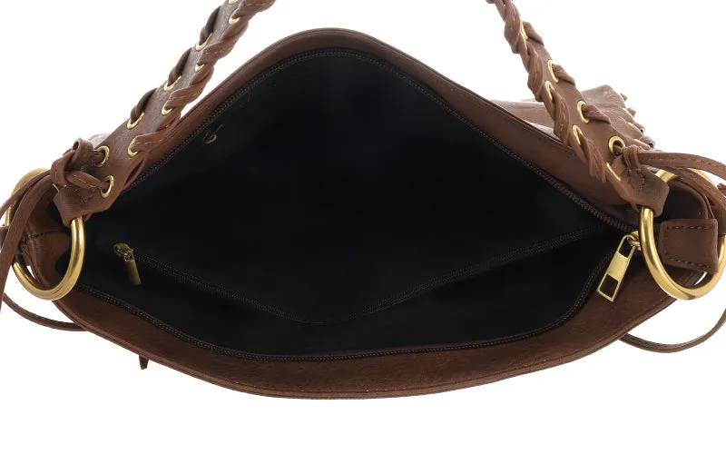 Amiek Burnie schoudertas camel vegan leer 30 cm