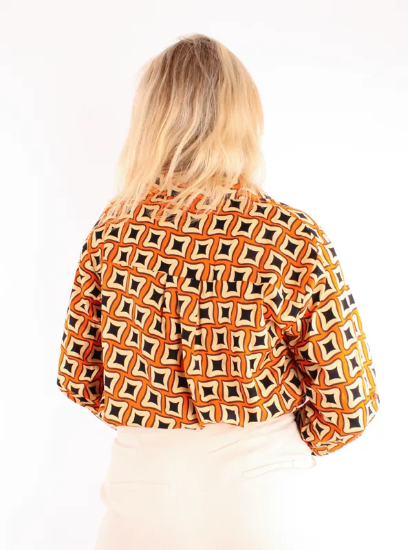 LOVEDRUNKY Blouse Retro blouse oranje retroprint