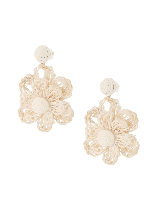 LOVEDRUNKY Flower oorbellen beige raffia
